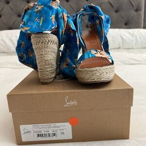 Christian Louboutin Blue Espadrille Wedges with Ankle Straps